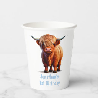 Gobelets En Papier Vache Highland BONJOUR D'ANNIVERSAIRE Bleu