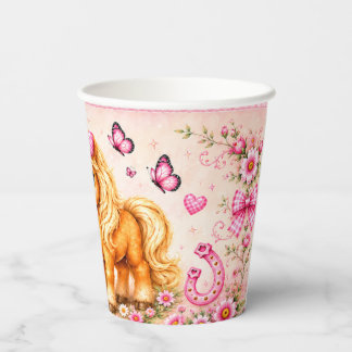 Gobelets En Papier Vache occidentale rose Highland & Poney Baby Showe