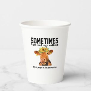 Gobelets En Papier Vache Parfois, J'Ai De La Rage De Route À Marcher