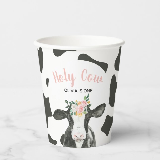 Gobelets En Papier Vache sacrée, une gingham rose florale d'anniversa (Recto)
