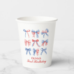 Gobelets En Papier Vaches rouges, blanches et bleues quatrième annive