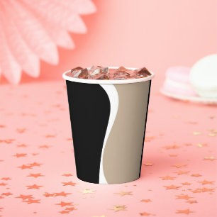 Gobelets En Papier Vagues simples 2 - Taupe, noir et blanc