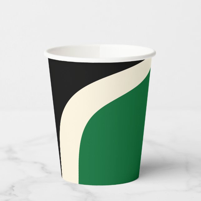Gobelets En Papier Vagues simples 3 en vert, crème et noir (Gauche)