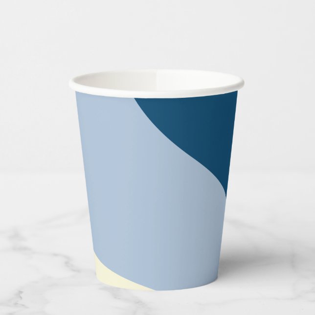Gobelets En Papier Vagues simples - bleu foncé, bleu clair et crème (Gauche)