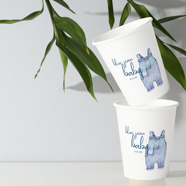 Gobelets En Papier Vaisselle Blue Jean Baby shower | Denim Overalls (Créateur téléchargé)