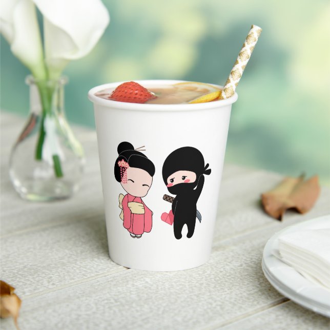 Gobelets En Papier Valentine Ninja et Geisha (Insitu)