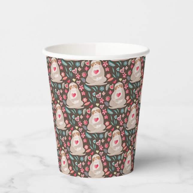 Gobelets En Papier Valentine Sloth Motif (Gauche)