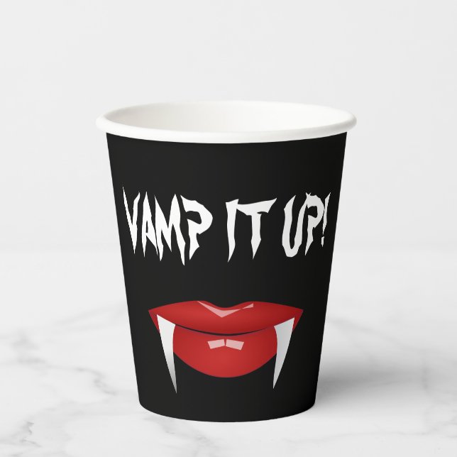 Gobelets En Papier "VAMP IT UP !" Vampire Fangs Halloween (Recto)