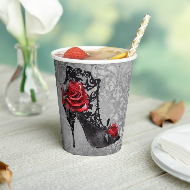 Gobelets En Papier Vampy Vogue Grunge | Stiletto Lace Bootie Roses (Insitu)