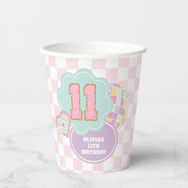 Gobelets En Papier Varsity pastel patch 11e anniversaire (Recto)