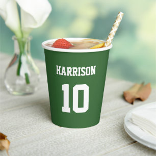 Gobelets En Papier Varsity sports vert maillot nom d'anniversaire