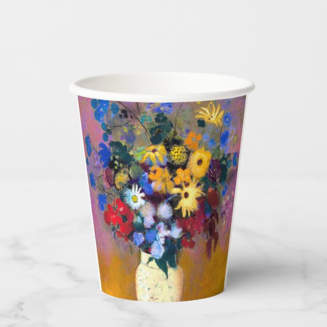 Gobelets En Papier Vase blanc avec fleurs Odilon Redon (Recto)