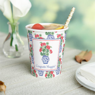 Gobelets En Papier Vase Chinoiserie des Geraniums rouges Personnalisé