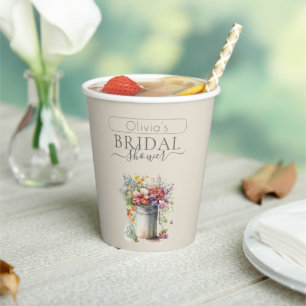 Gobelets En Papier Vase de fleurs printanières romantiques pour la do