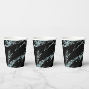 Gobelets En Papier Veine turquoise légère look marbre noir