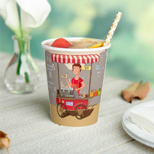 Gobelets En Papier Vendeur de street food souriant chariot de nourrit