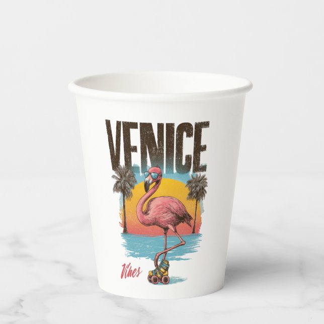 Gobelets En Papier Venice Vibes Flamingo Retro Beach California Tropi (Recto)