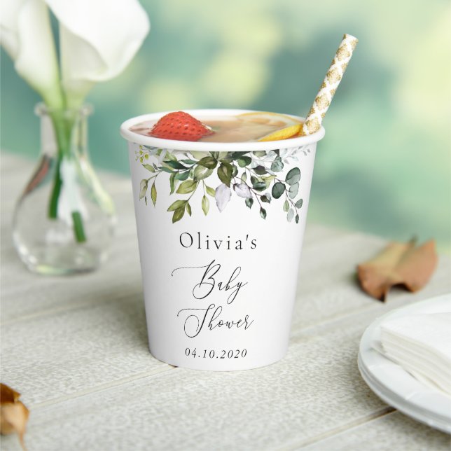 Gobelets En Papier Verdure, Eucalyptus Feuilles, Boho, Baby shower (Insitu)