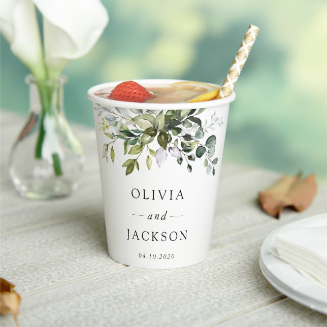 Gobelets En Papier Verdure, Feuilles d'Eucalyptus, Mariage botanique (Insitu)