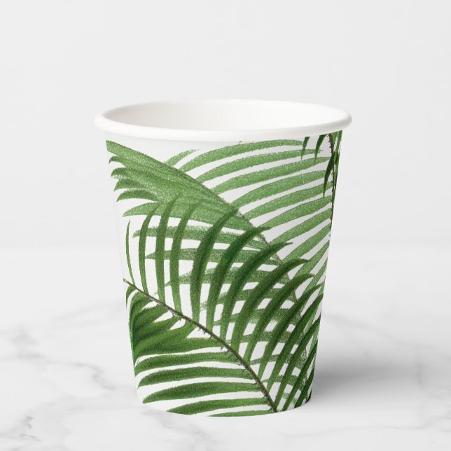 Gobelets En Papier Verdure tropicale Aquarelle Palm Tree Feuilles (Recto)