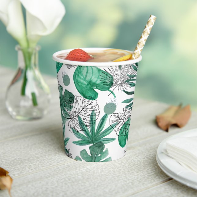 Gobelets En Papier Verre en carton avec motif tropical (Insitu)