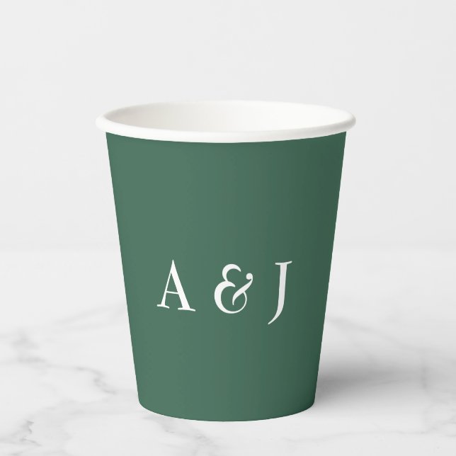 Gobelets En Papier Vert avec Monogramme blanc (Recto)