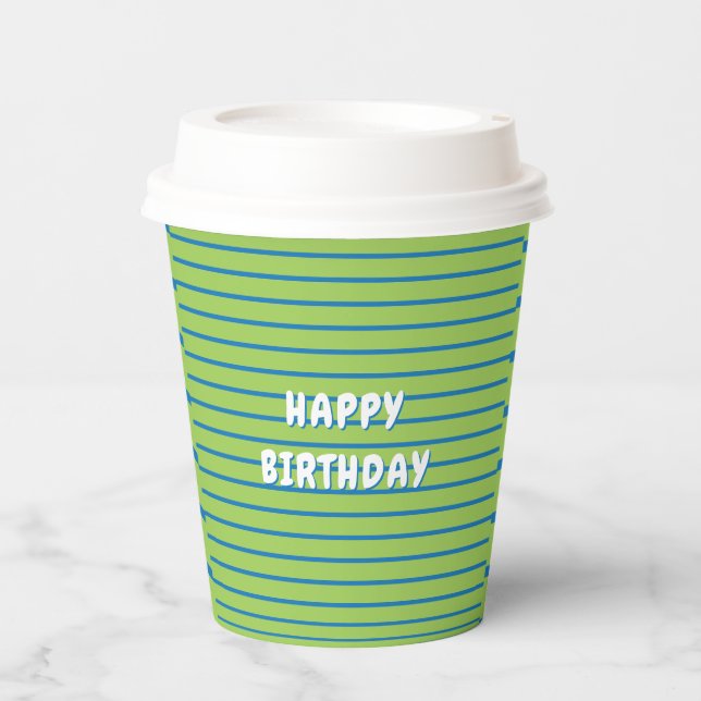 Gobelets En Papier Vert & Bleu Joyeux anniversaire enfant (Recto)