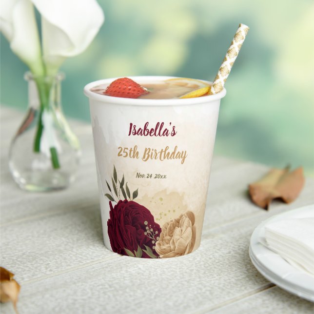 Gobelets En Papier Vert bordeaux beige or botanique  (Insitu)