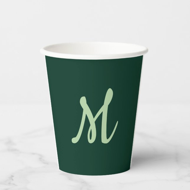 Gobelets En Papier Vert foncé uni élégant moderne monogramme propre n (Recto)