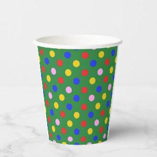 Gobelets En Papier Vert gai avec points colorés Coupes en papier