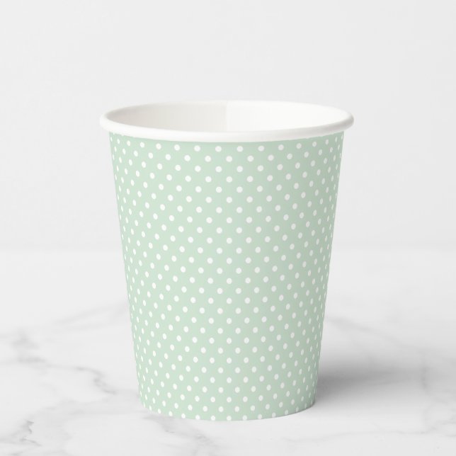 Gobelets En Papier Vert Menthe Pastel Classique à Points (Gauche)