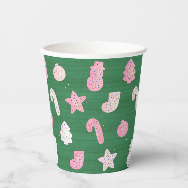 Gobelets en papier vert pour biscuits de Noël (Recto)
