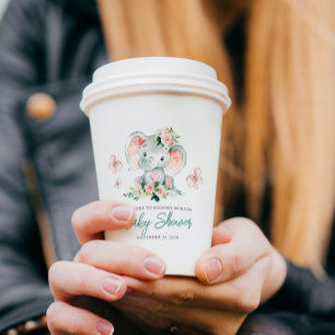 Gobelets En Papier Vert rose mignon Baby shower de cadre d'éléphant F