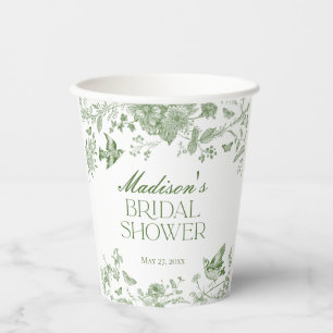 Gobelets En Papier Vert Toile De Jouy Vintage Floral Fête de Mariage