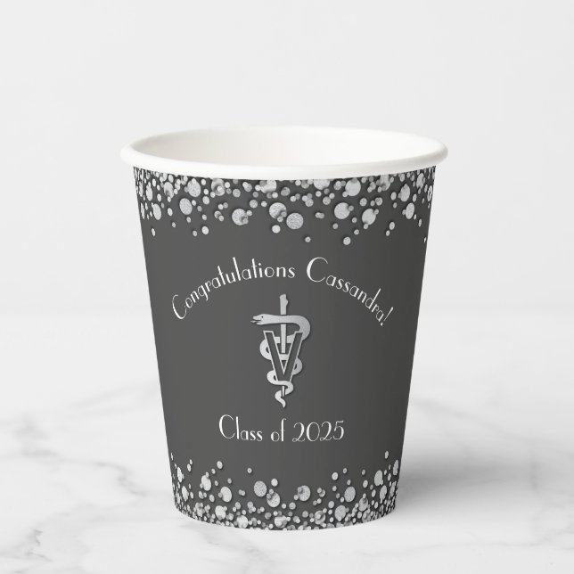 Gobelets En Papier Veterinarian Graduation Grey Silver (Recto)