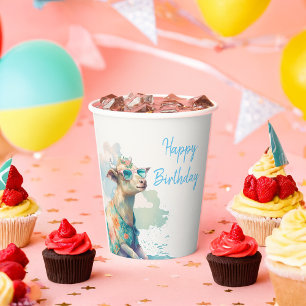 Gobelets En Papier Vibes d'été Aquarelle chèvre - Joyeux anniversaire