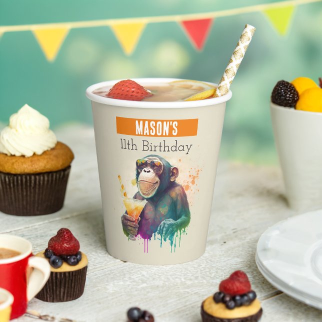 Gobelets En Papier Vibes d'été Singe - Anniversaire (Créateur téléchargé)