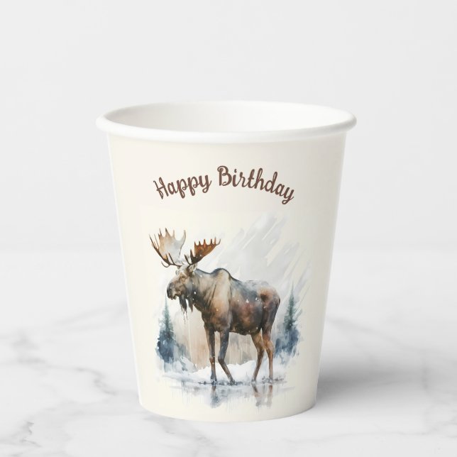 Gobelets En Papier Vibes d'hiver Aquarelle Oie - Fête d'anniversaire  (Recto)