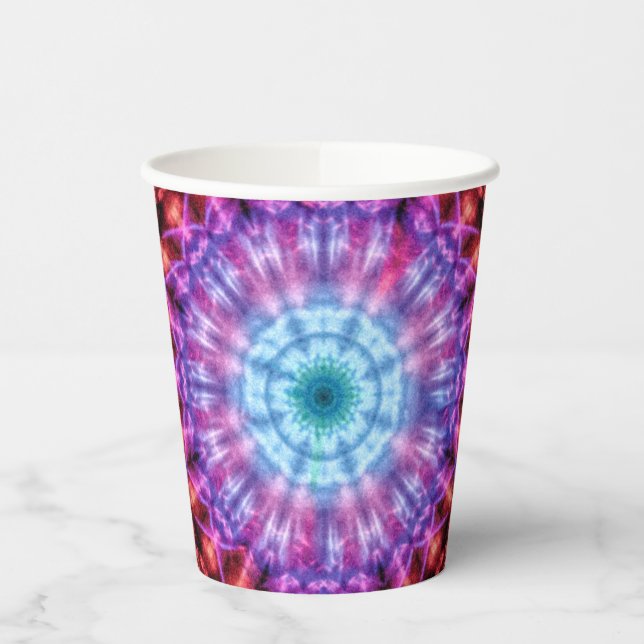 Gobelets En Papier Vibrant Tie Dye Kaleidoscope Rainbow Mandala (Gauche)