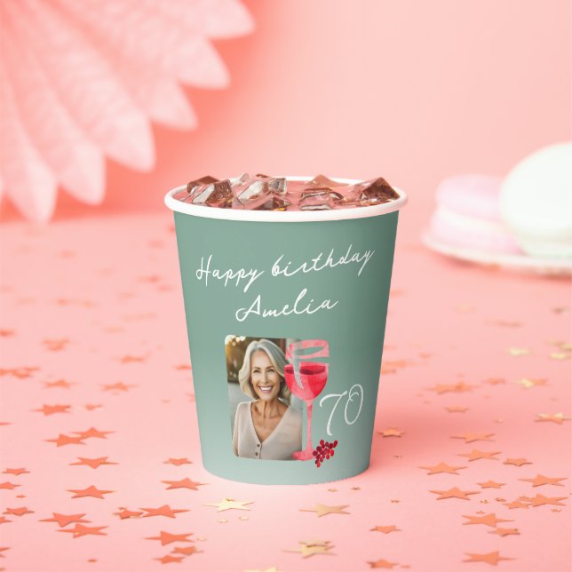 Gobelets En Papier Vin rouge Verre aquarelle Photo fête d'anniversair (Insitu)