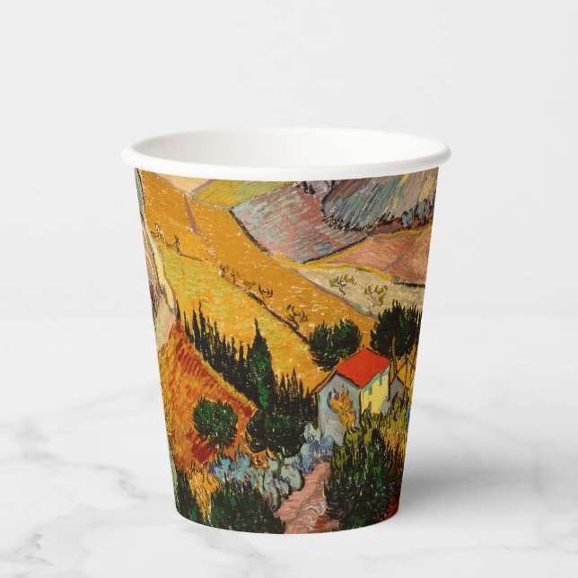 Gobelets En Papier Vincent van Gogh - Paysage, Maison et Plowman (Recto)