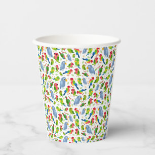 Gobelets En Papier Vintage Birds Motif, Colorful parakeet motif