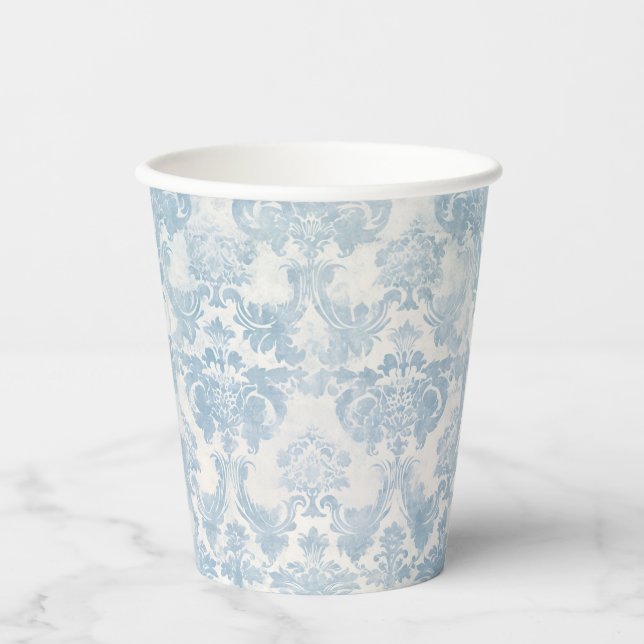 Gobelets En Papier Vintage bleu Dusty Damask (Recto)