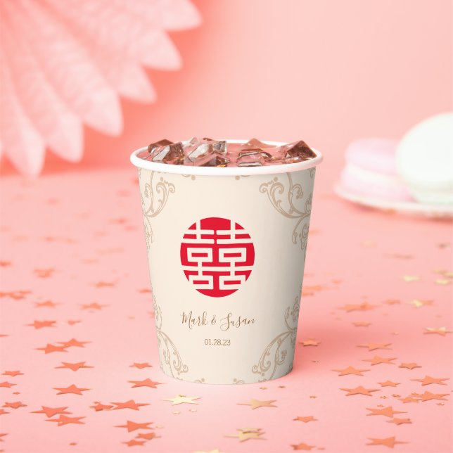 Gobelets En Papier Vintage cadre Double bonheur Mariage (Insitu)