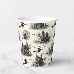 Gobelets En Papier Vintage Haunted House and Witch Toile Motif (2)