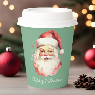 Gobelets En Papier Vintage Père Noël Fête de Noël verte