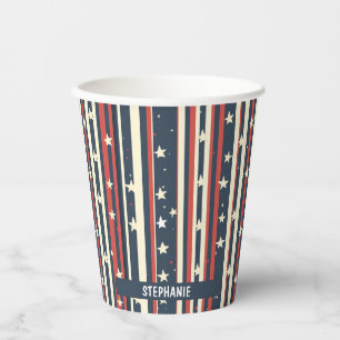 Gobelets En Papier Vintage rouge, blanc et bleu avec étoiles (2)