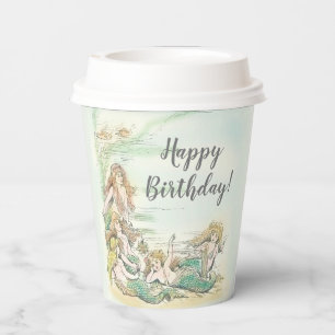 Gobelets En Papier Vintage Sirène sous la mer Bonne fête d'anniversai