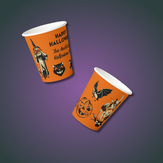 Gobelets En Papier Vintage Style Halloween Graphics Orange and Black