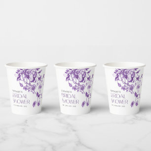 Gobelets En Papier Vintage Toile de Jouy Fleurie Violette pour une Ba